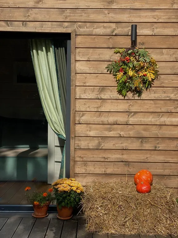 Скандинавский дом с ванной внутри и видом на лес