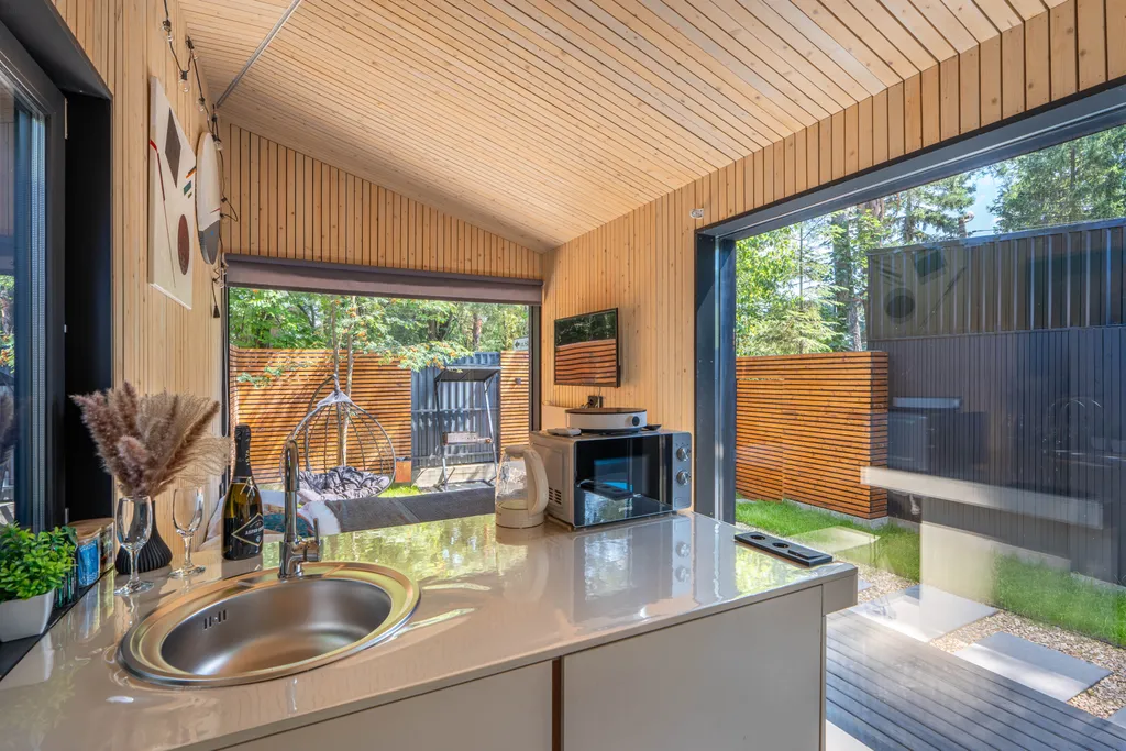 Ультрасовременный домик для отдыха вдвоем с сауной, купелью, мангалом