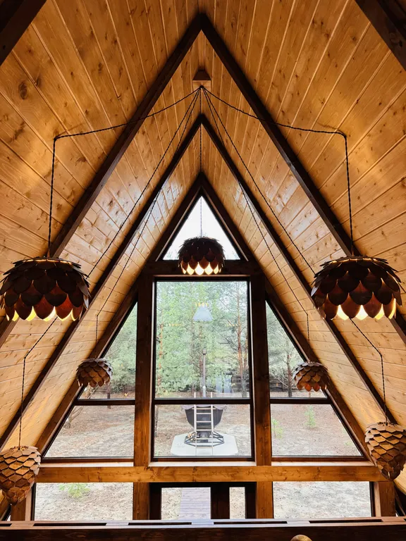 Дом с баней и банным чаном на краю соснового леса