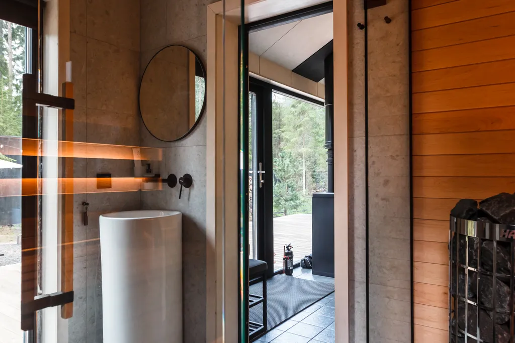 Коттедж Панорамный дом в лесу с сауной и ванной у окна — Вырица