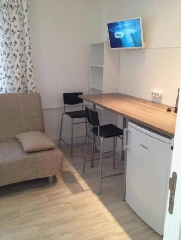 Уютная комната с диваном-кроватью и общей ванной комнатой