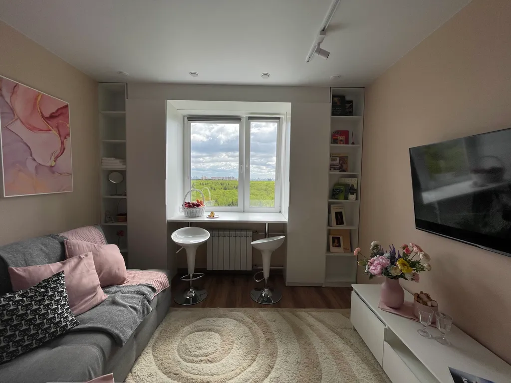 Студия с ванной и с панорамным видом Москвы