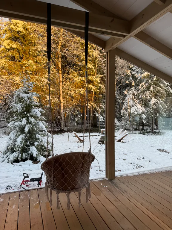 Дом с панорамным камином и видом на лес