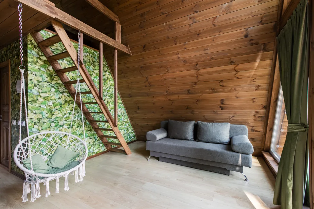 А-фрейм уютный домик у леса  с чаном