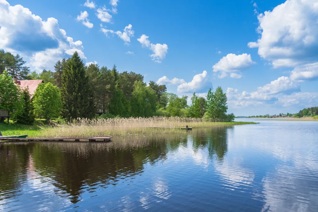 Дом с детской площадкой и видом на озеро