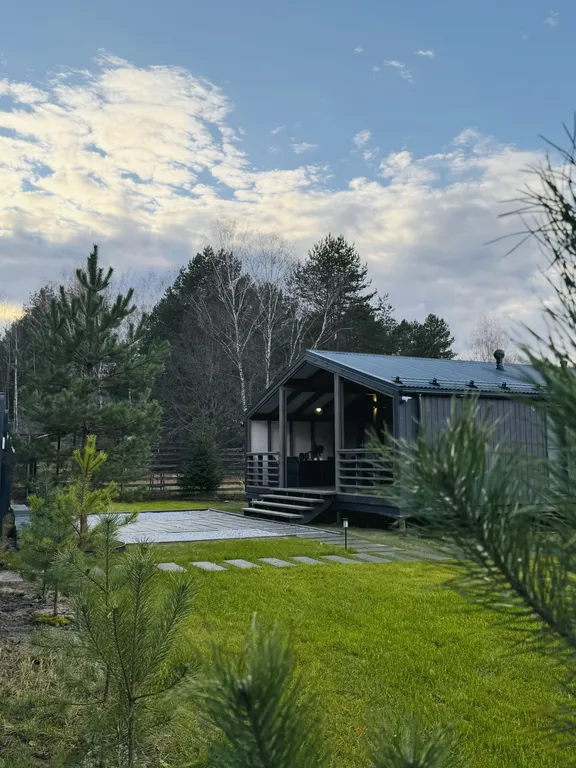 Дом у реки в сосновом лесу