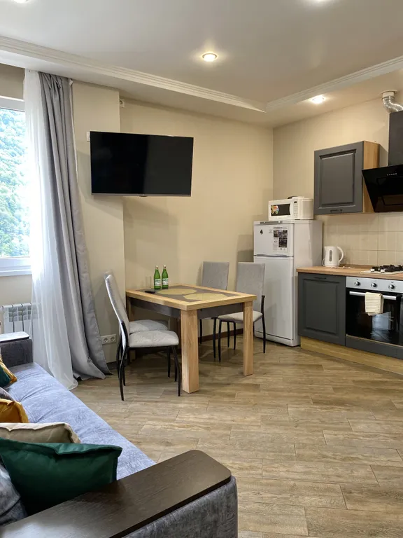 Евродвухкомнатный апартамент с балконом и видом на пик Аибга