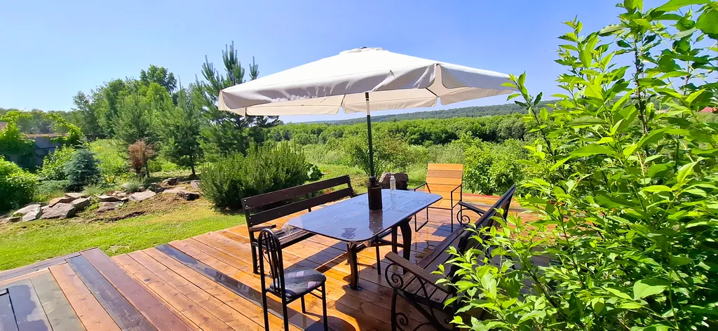 Дом с кораблем на берегу реки