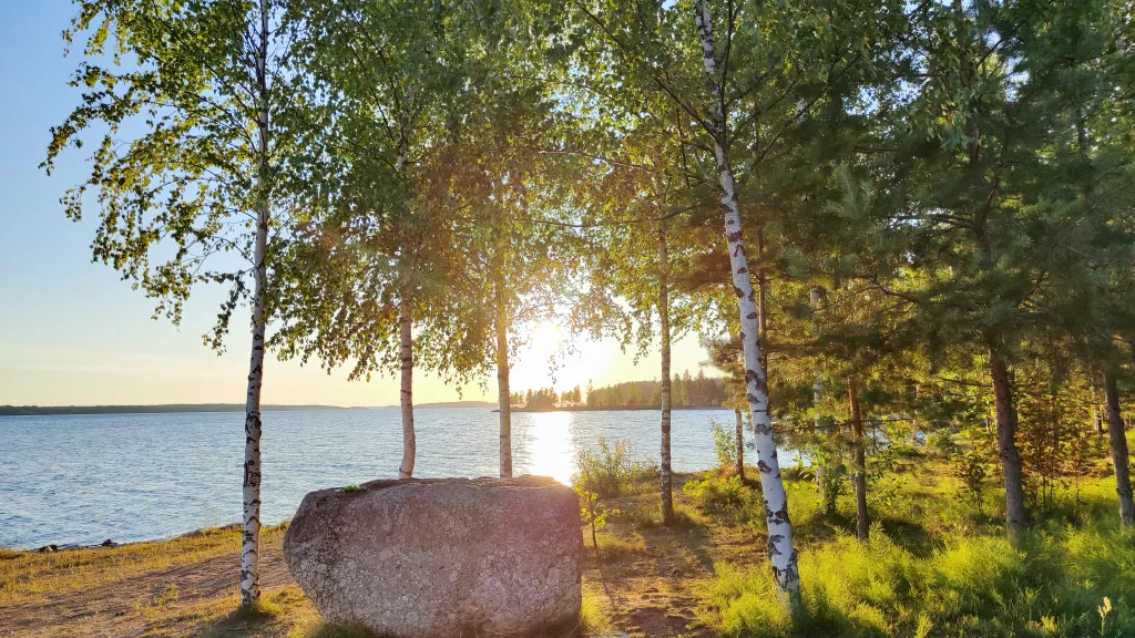 Коттедж Коттедж с баней, чаном и детской площадкой с батутом у озера, в бору — Ланино