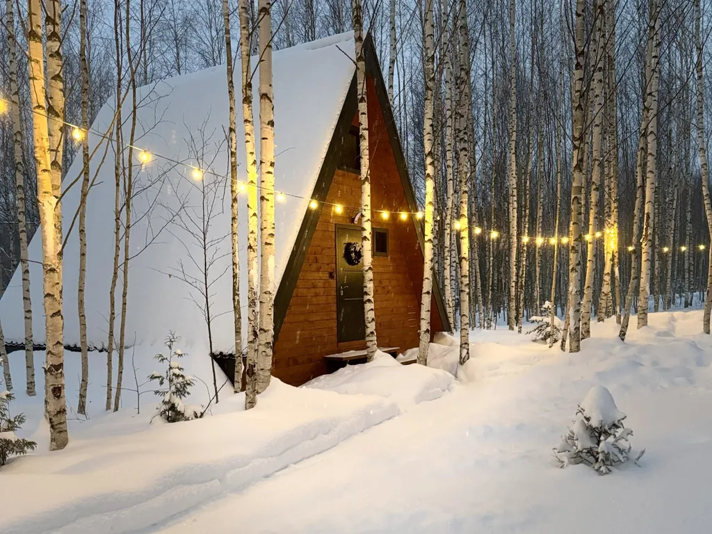 Коттедж Уютный А-фрейм домик с купелью в лесу — Соловеново