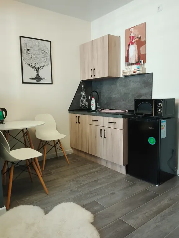 Современная студия с дизайнерским ремонтом