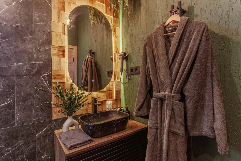 Домик для пар, чаном на дровах и видом на березовый лес в МО.