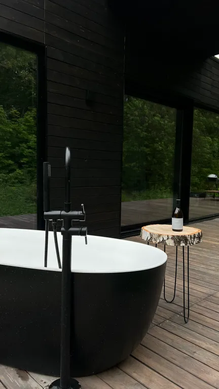 Премиальный дом с дизайнерским камином на дровах в лесу