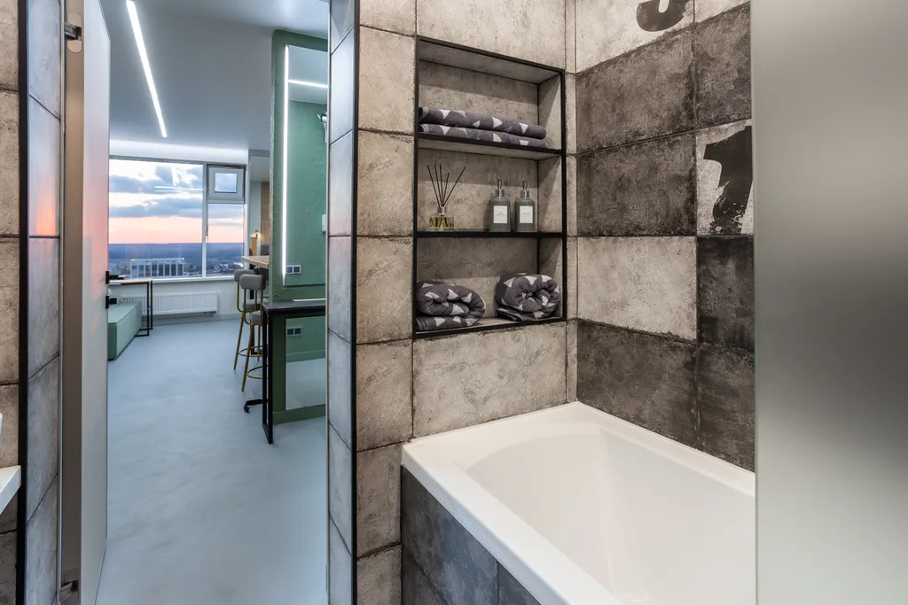 Просторная студия Мятный лён на 31 этаже в шаге от Тинькофф-холл