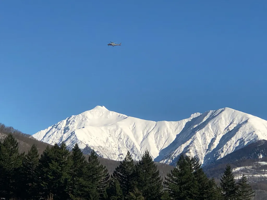 Стильная студия с ванной у панорамного окна и видом на горы