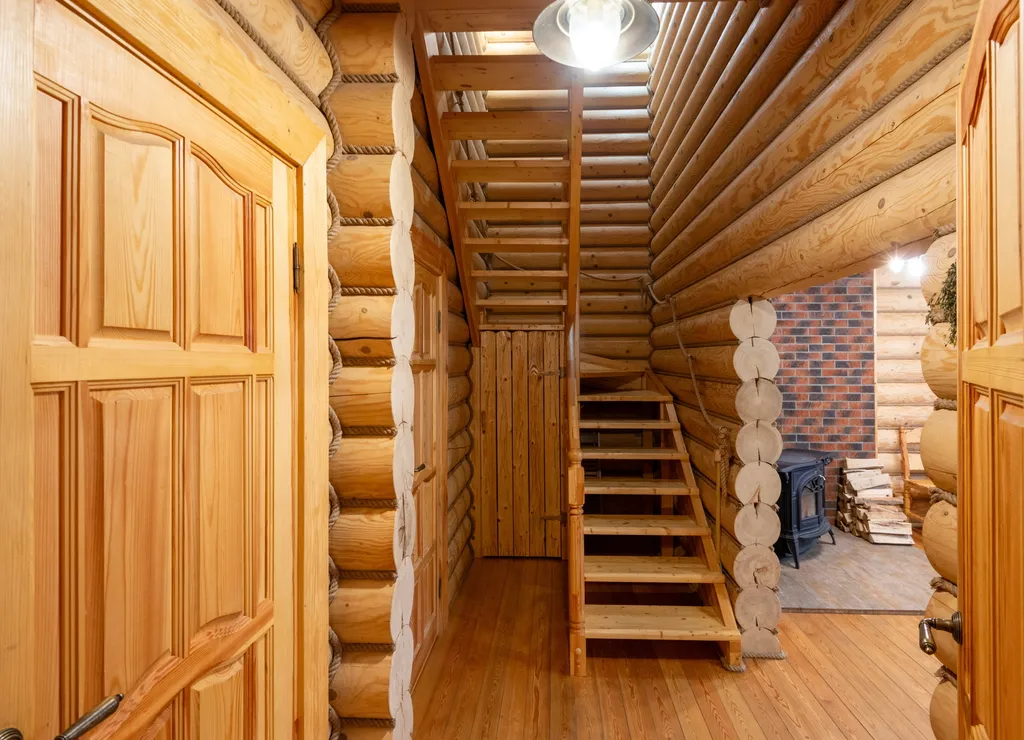 Большой деревянный коттедж рядом с озером и лесом