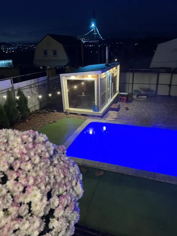 Стильный домик Aframe с баней и бассейном