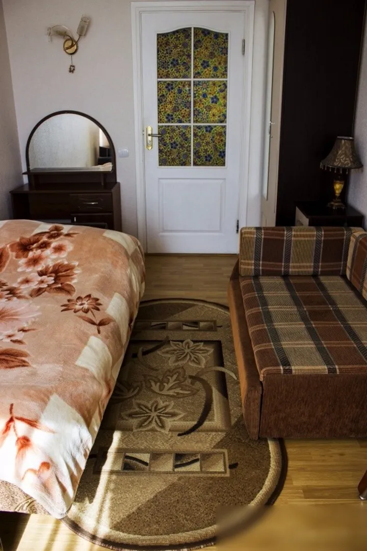 Общий вид комнаты с разложенным диваном и раскладным диванчиком в сложенном виде, а так же трюмо и платяной шкаф.