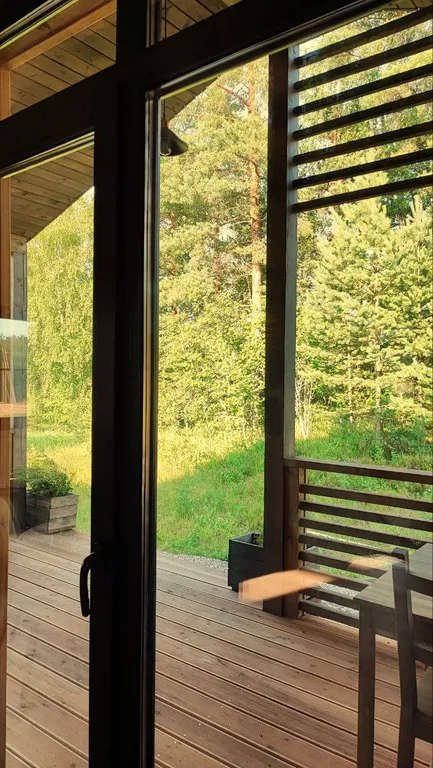 Уютный домик у леса с камином, панорамными окнами и купелью