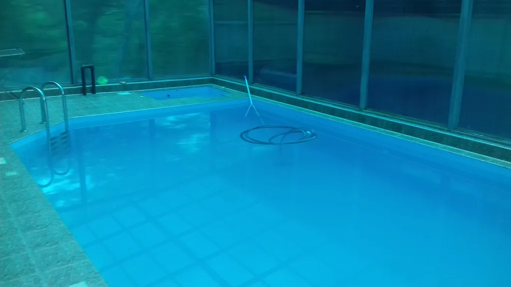 Бревенчатый дом в лесу с бассейном