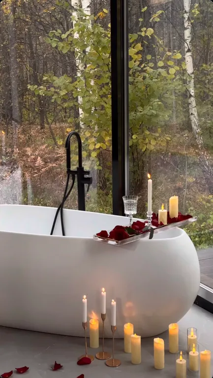 Домик с панорамной ванной в лесу