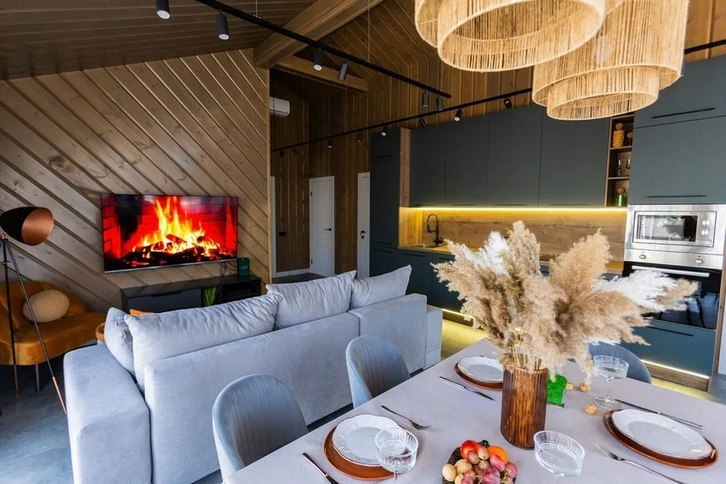 Дизайнерский панорамный дом с сауной в хвойном лесу