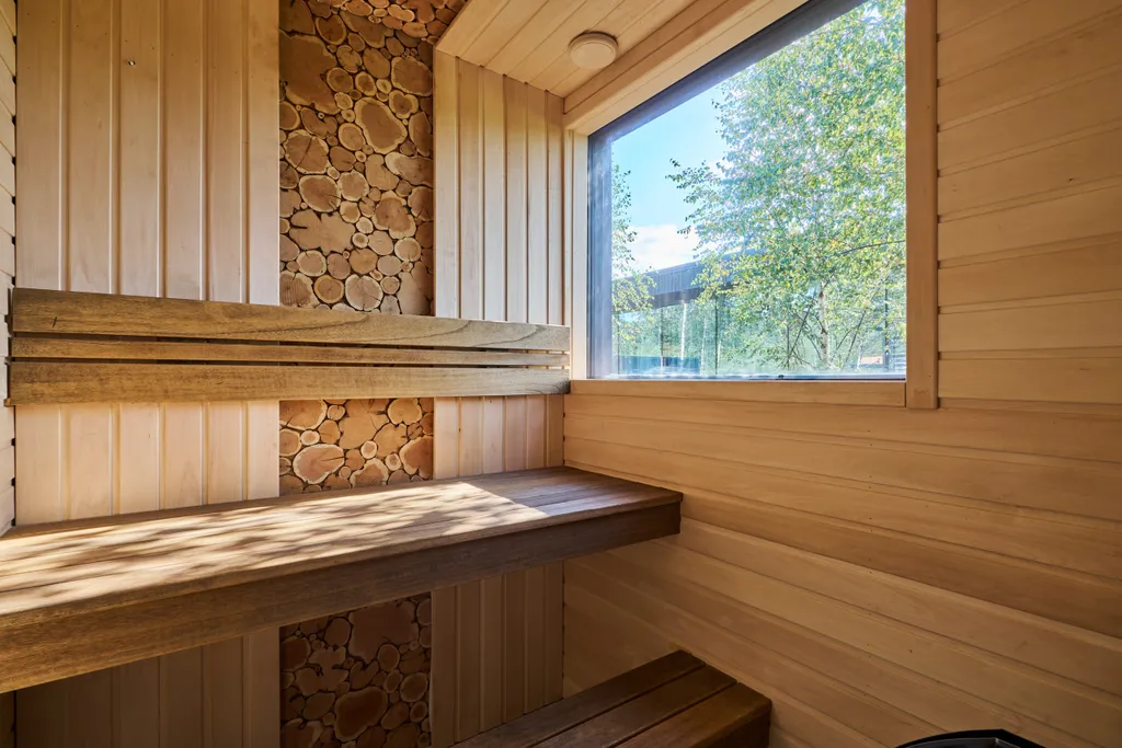 Большой панорамный дом с камином и сауной