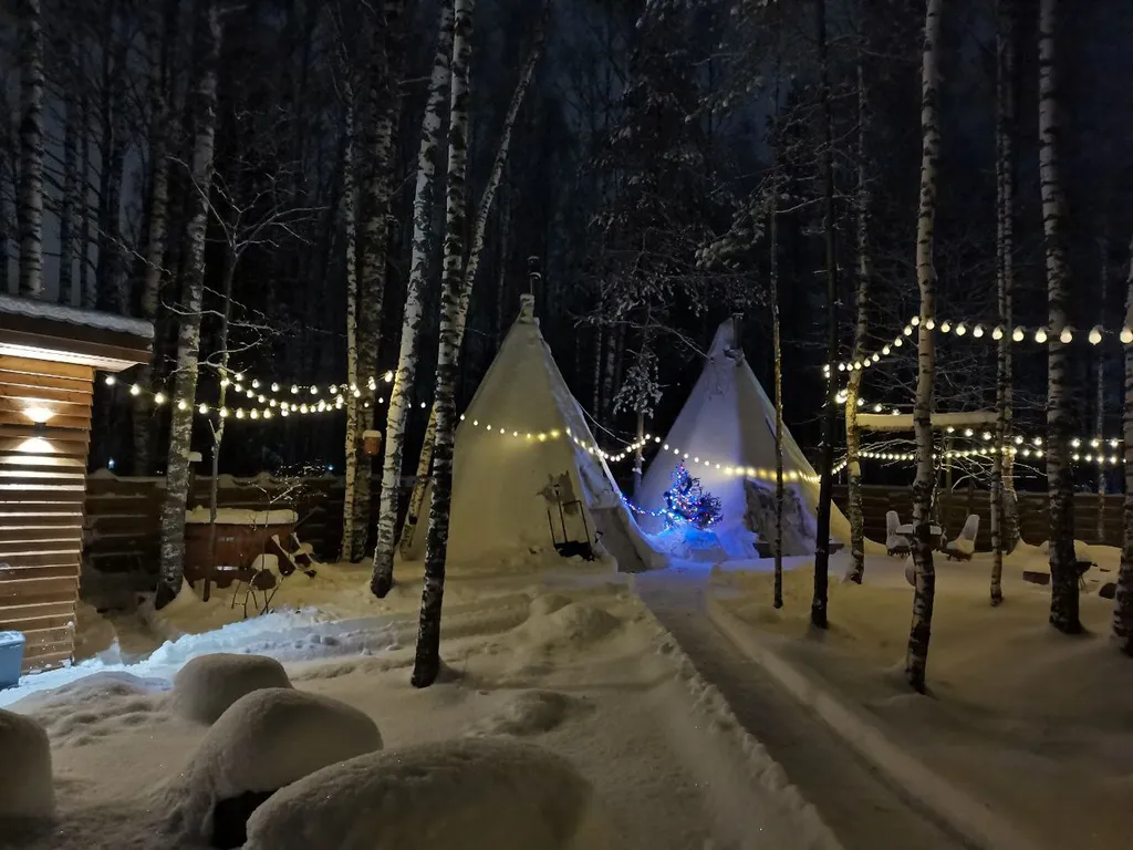 Уютный глэмпинг Типи-трип в лесу с баней, купелью и очагом