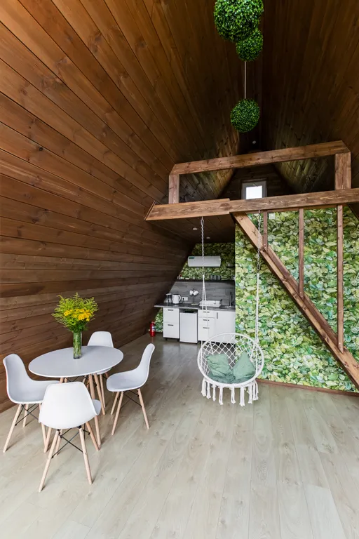 А-фрейм уютный домик у леса  с чаном