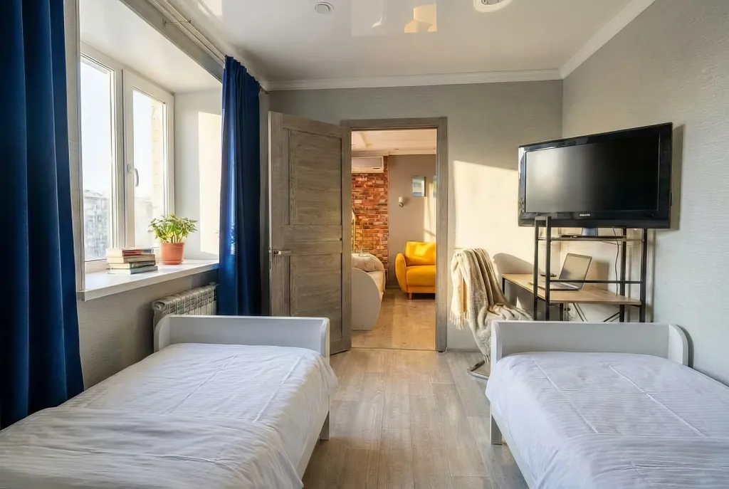 Апартаменты с 3 комнатами у парка победы, 5 отдельных спальных мест