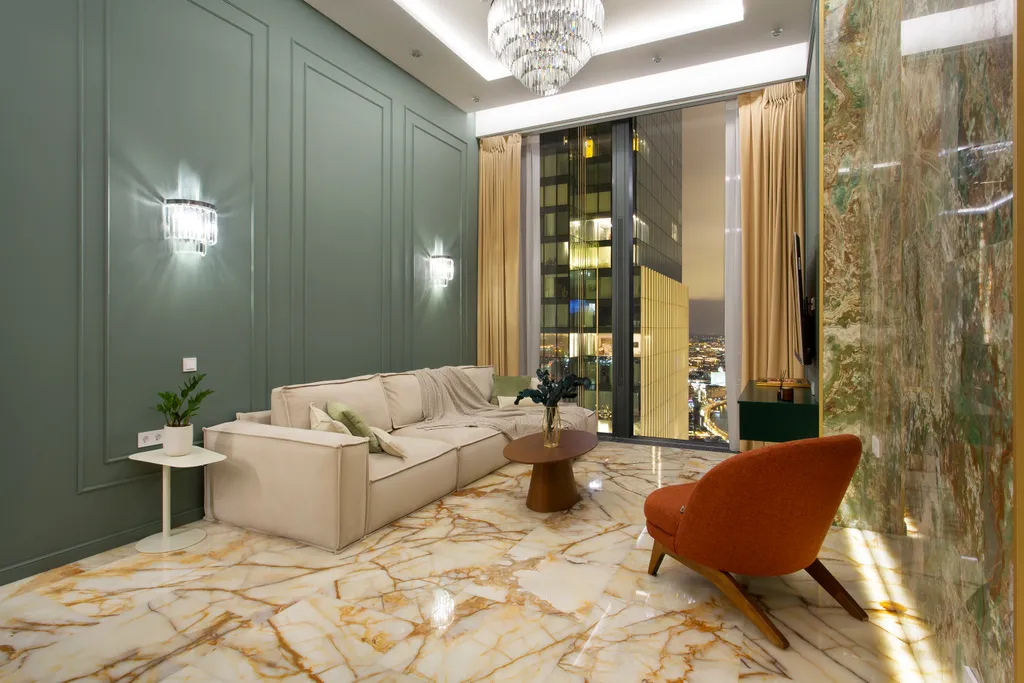 Редкий Пентхаус-формат на 64 этаже, оникс, подсветка, панорамные окна