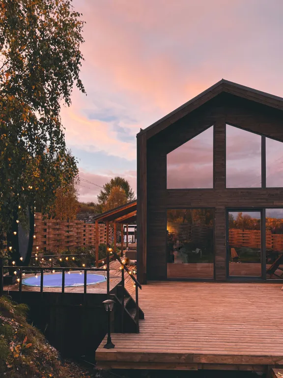 Дом с сауной и купелью с шикарным видом на озеро
