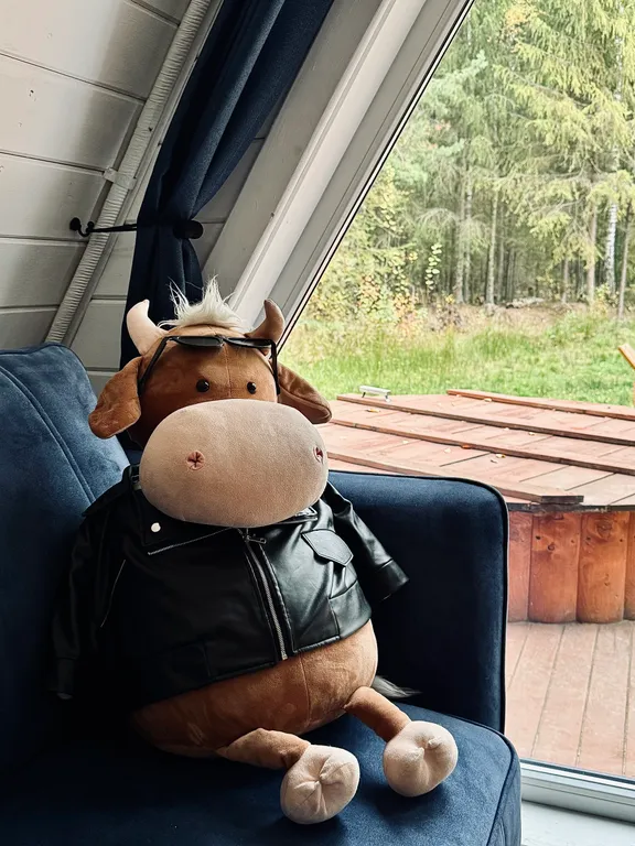 Дом A-frame с купелью, баней и бассейном в сосновом лесу