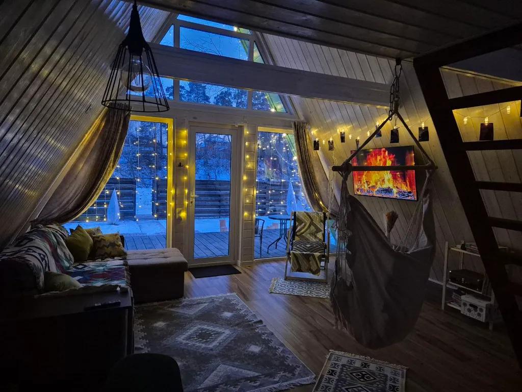 Коттедж Коттедж А-фрейм Лаймовый с сибирским банным чаном и баней на дровах — Каблуково