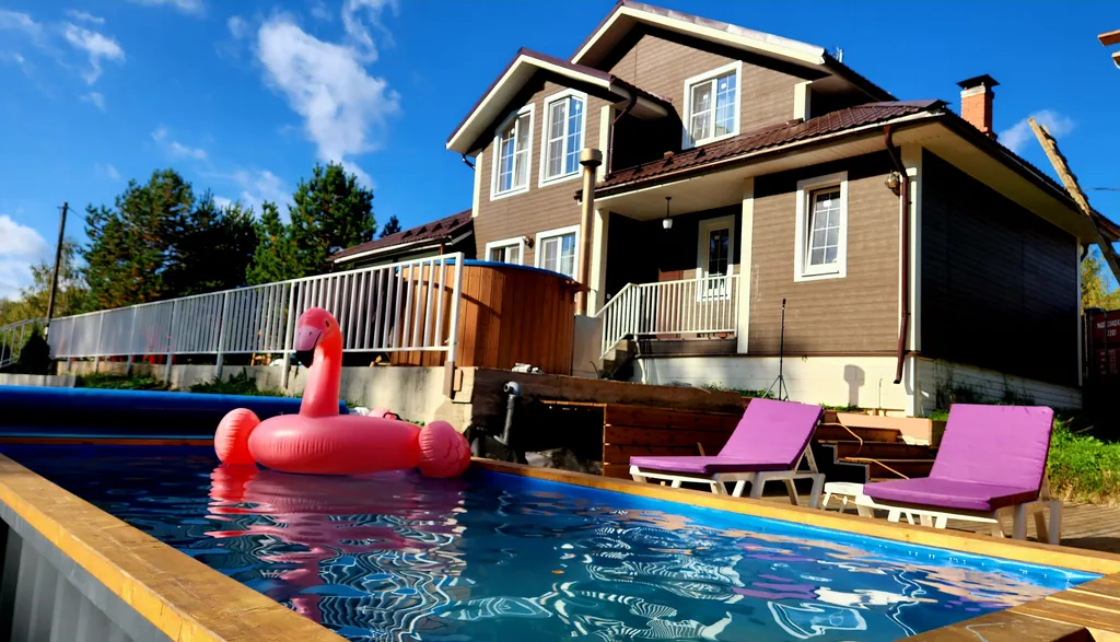 Коттедж с русской баней, горячей джакузи под звездам и бассейном