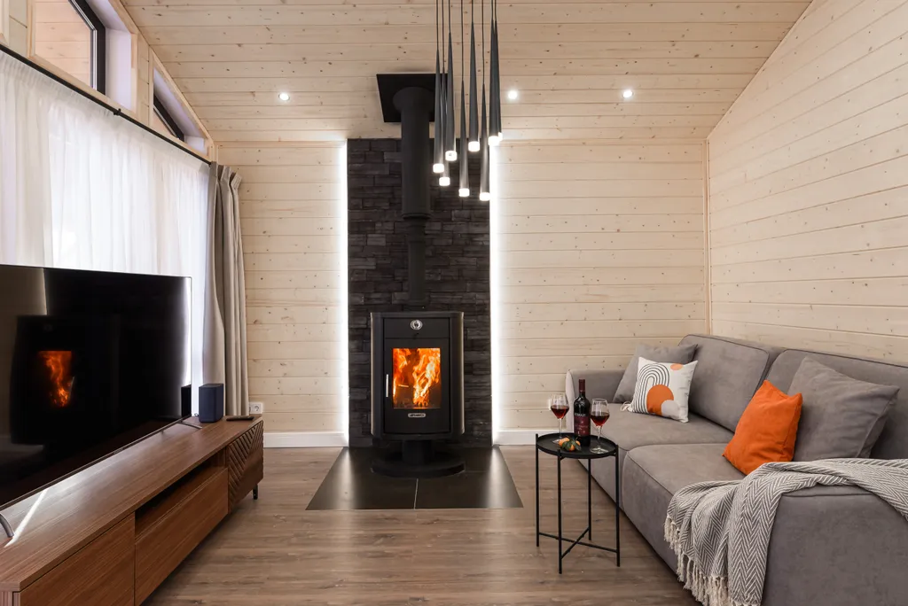 Дом с камином и баней у озера