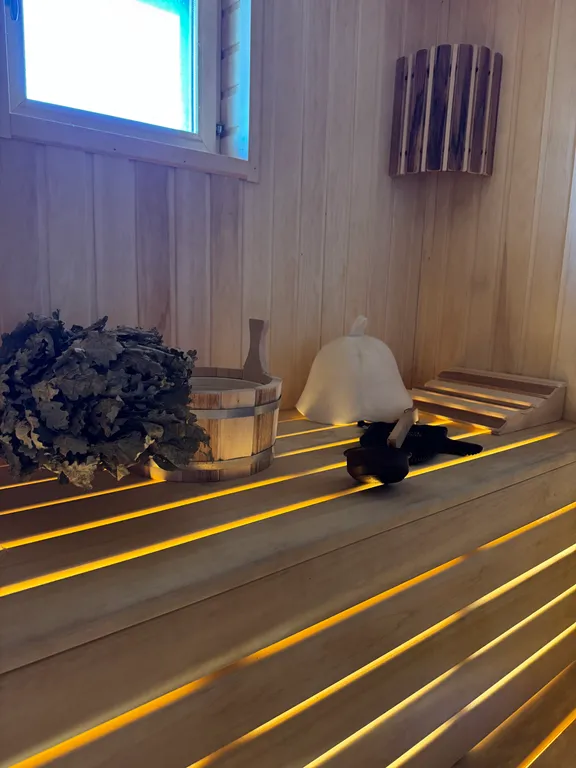 Уютный дом с панорамными окнами и баней на дровах