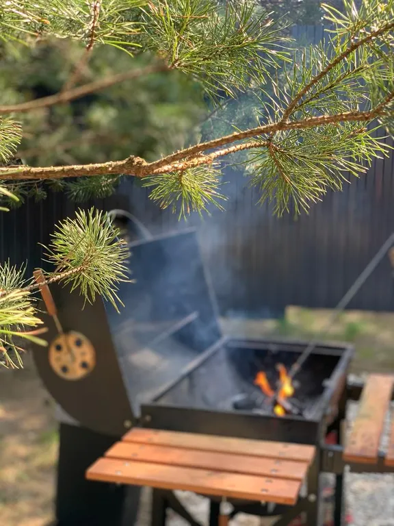 Скандинавский дом с ванной внутри и видом на лес
