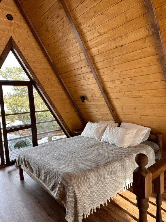 Дом с баней и банным чаном на краю соснового леса