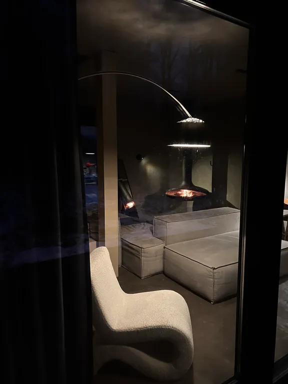 Премиальный дом с дизайнерским камином на дровах в лесу