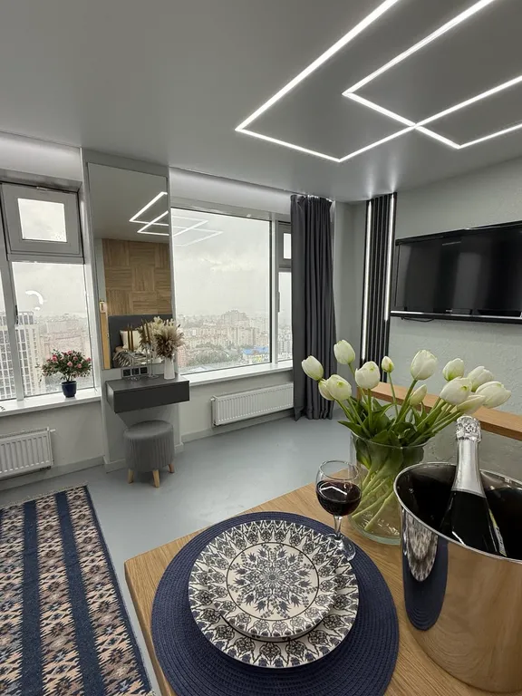 Просторная студия Мятный лён на 31 этаже в шаге от Тинькофф-холл