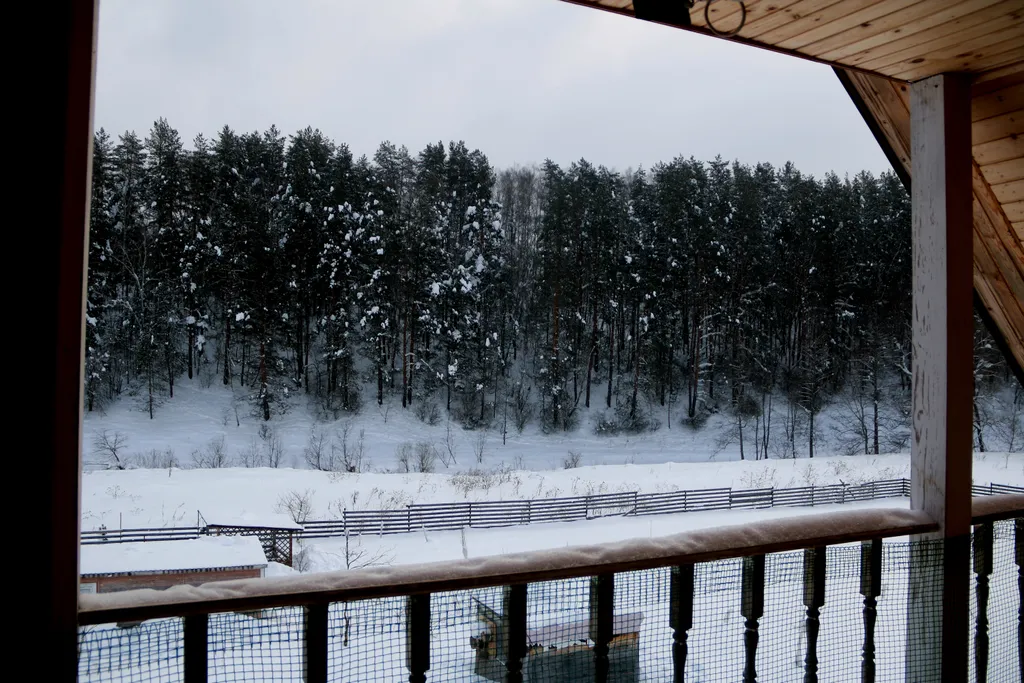 Коттедж на берегу реки с видом на сосновый лес