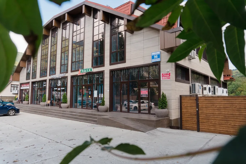 Стильная студия с ванной у панорамного окна и видом на горы