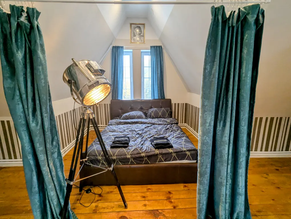 Большой красивый дом с камином в лесу