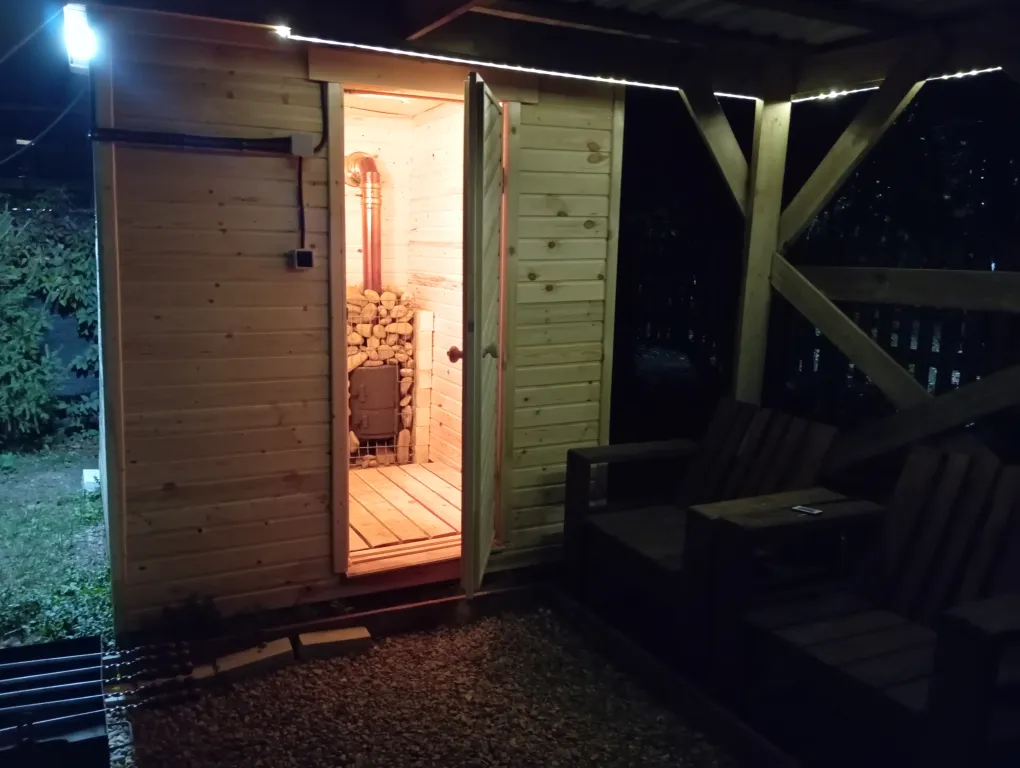 А-фрейм с парной, купелью и беседкой