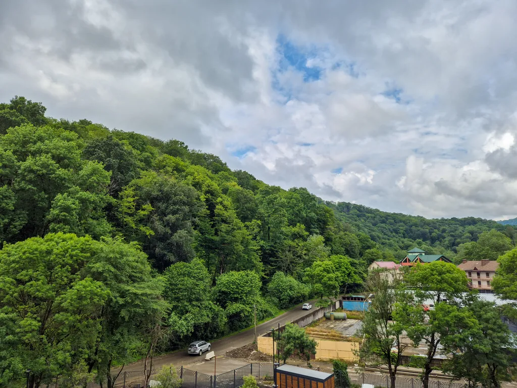 Студия с видом на лес и горы