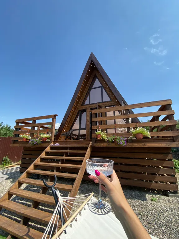 Стильный домик Aframe с баней и бассейном