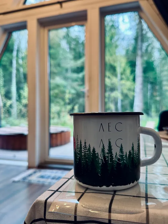 Дом A-frame с купелью, баней и бассейном в сосновом лесу