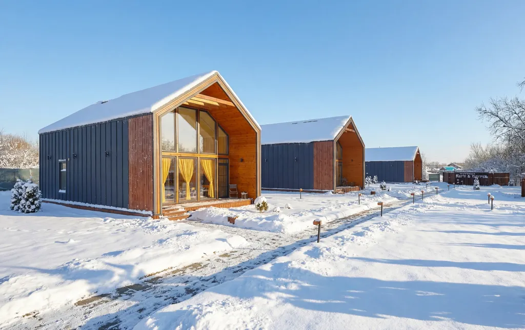 Современный двухэтажный дом из натурального дерева, с большими окнами