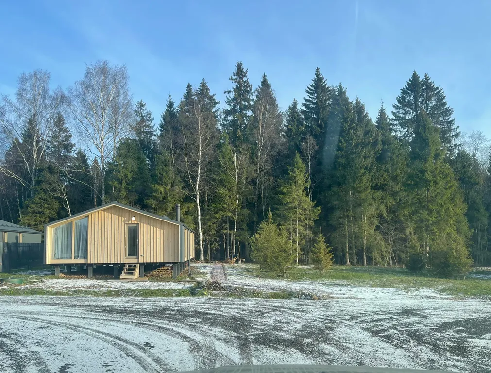 Дом с панорамным камином и видом на лес